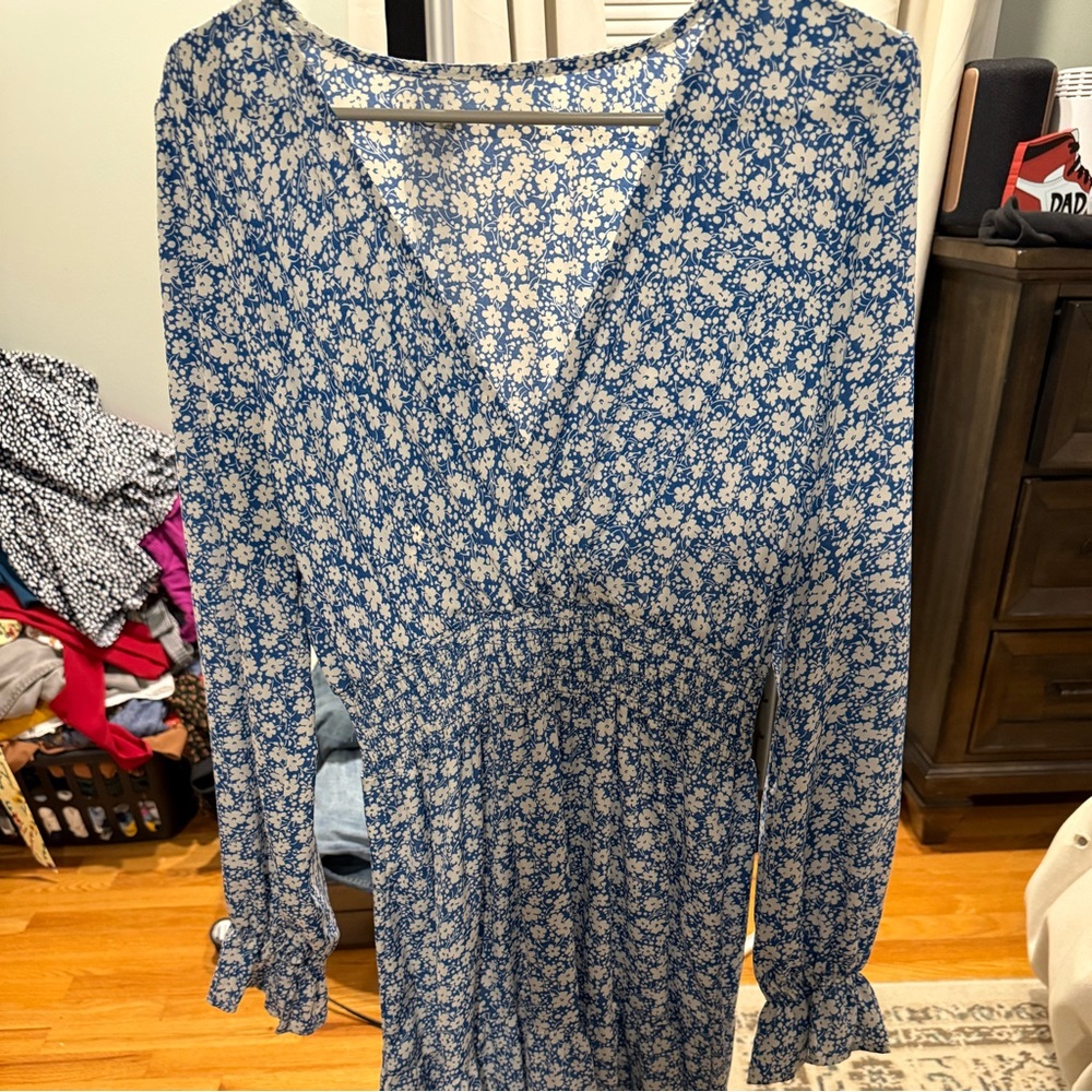 SHEIN Blue and White Floral Maxi Dress
